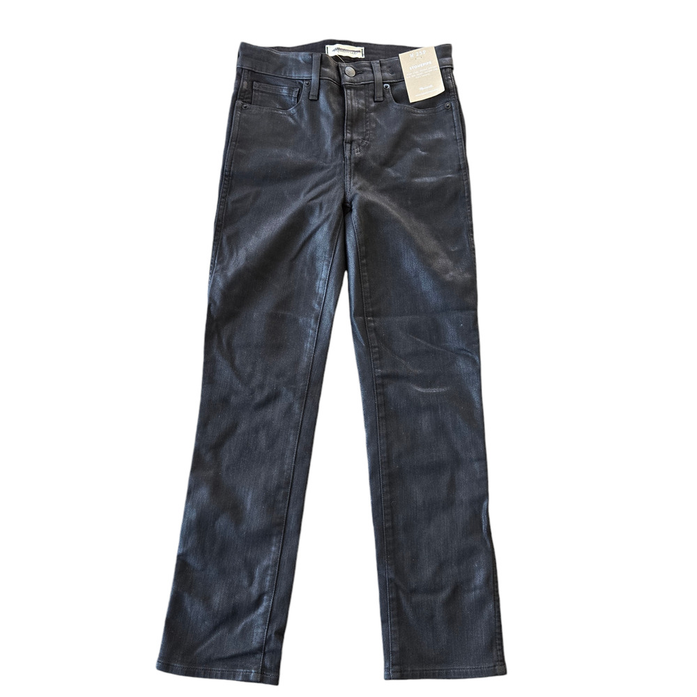 Madewell Petite Stovepipe Jeans in True Black Wash: Coated Edition Size 25P NWT